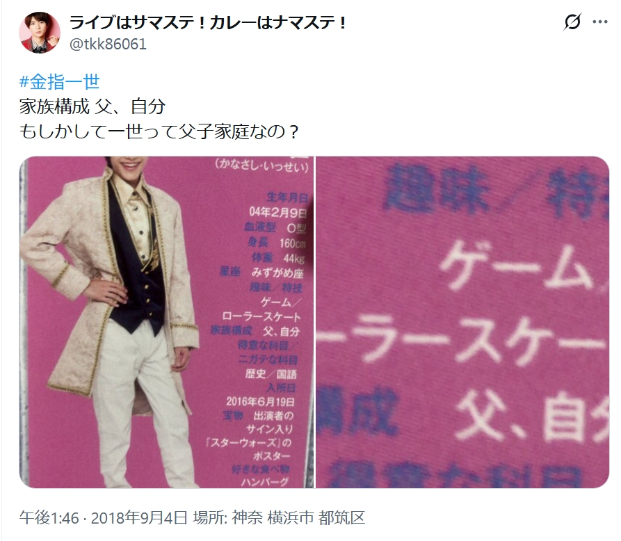 金指一世が父子家庭に関するX