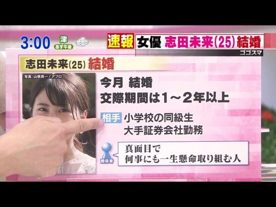 志田未来の結婚発表